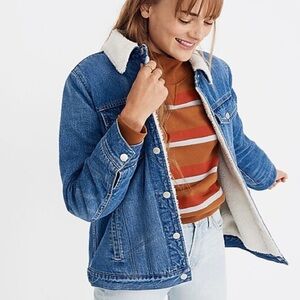 Madewell trucker jacket denim Sherpa lined jean coat women’s size xs